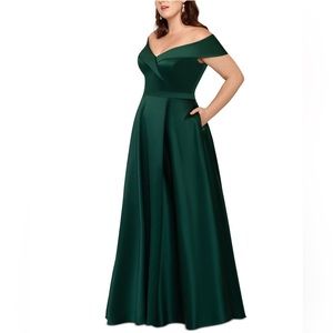 Xscape Off the Shoulder Emerald Gown